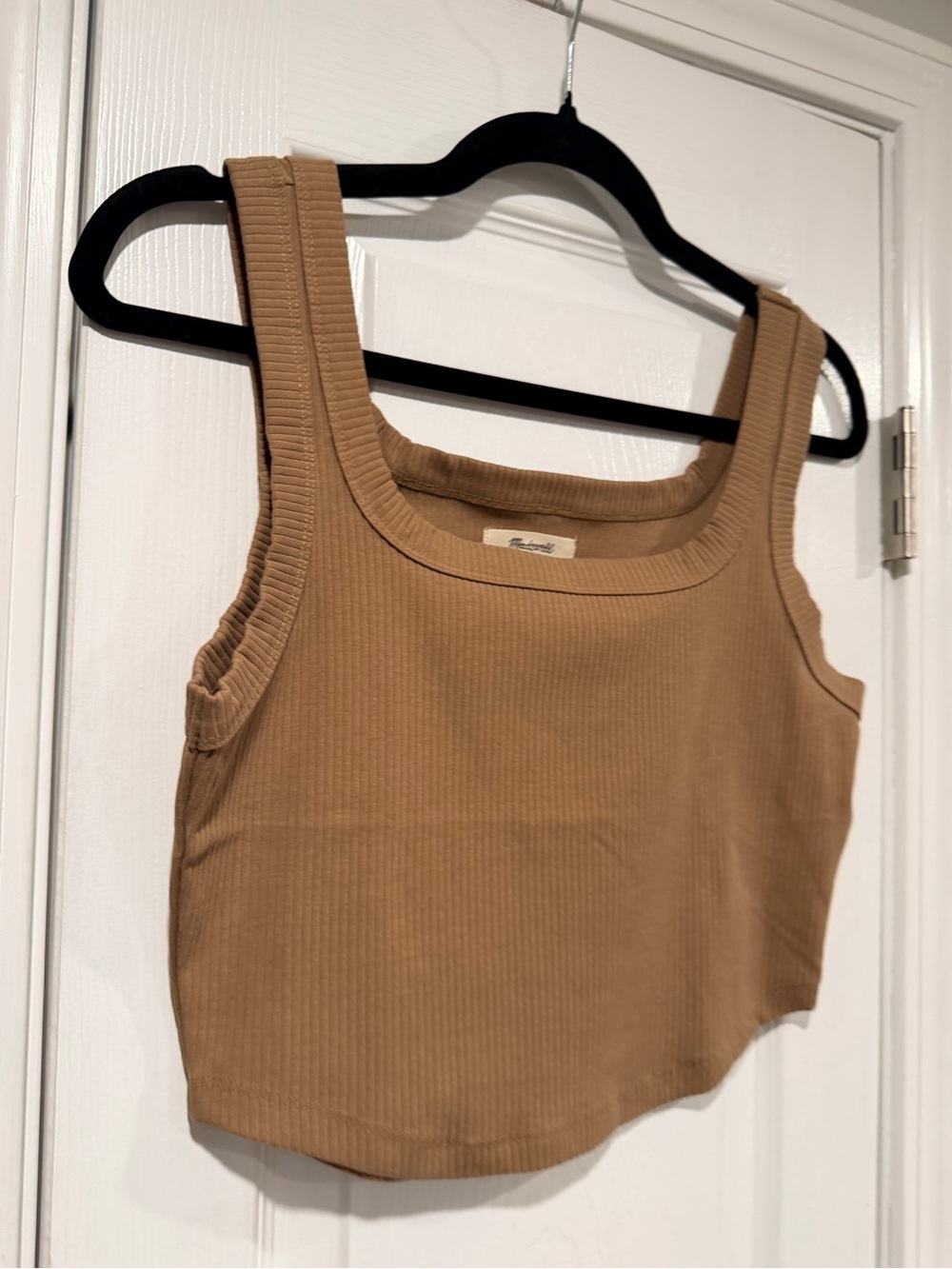 NWOT Madewell Ribbed Size M Brown Square Neck Crop Tank Top Fitted - Picture 2 of 10